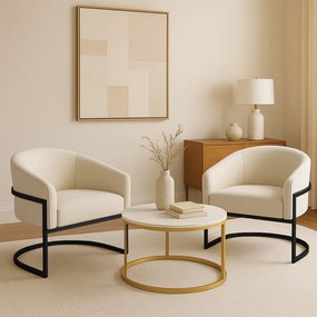 Poltrona Sala Industrial Preto Kit 2 Arielle Veludo Cotelê Bege D03 - D'Rossi