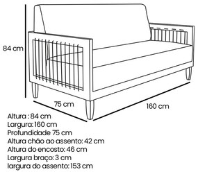 Sofá 2 Lugares Base de Madeira Mariana 160 cm Linho S04 - D'Rossi - Cinza