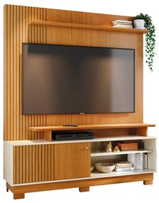 Estante de TV 65 Pol 160cm com Pés para Sala Quirel M20 - D'Rossi - Cinamomo e Off White