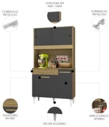 Cozinha Compacta 91cm Com Tampo Bayek Atacama/Grafite A15  - Mpozenato