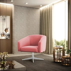 Poltrona Decorativa Giratória Cromada Stella Suede Rosê D03 - D'Rossi