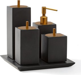 Conjunto Banheiro 4 Pçs Resina - Preto Fosco - Ouro Escovado  Preto Fosco - Ouro Escovado