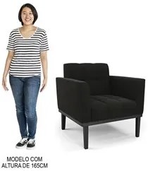 Poltrona Decorativa Base Madeira Preto Ana Suede Preto - Ibiza