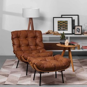 Poltrona com Puff Costela Caramelo - Poltrona com Puff Costela - Caramelo