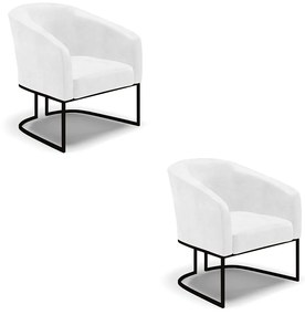 Poltrona Decorativa Industrial Preto Kit 2 Stella Sintético PU D03 - D'Rossi - Branco