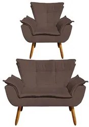 Kit Namoradeira 2 Lugares e 1 Poltrona Decorativa Pés Palito Opla Sued