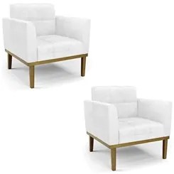 Poltrona Base Madeira Castanho Kit 2 Ana Sintético PU Branco - Ibiza