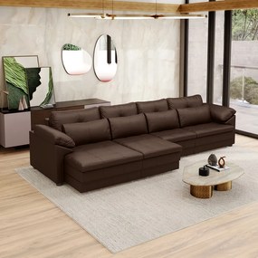 Sofá Retrátil Elétrico Sala de Estar Nolan Bipartido 379cm Conforto Premium em Couro Marrom Brilho G58 - Gran Belo