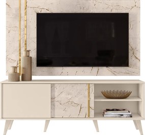 Painel TV 60 Pol 160cm com Rack Bancada para Sala Hylon Calacata/Off White M20 - D'Rossi