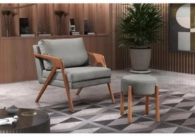 Poltrona Decorativa Mona Luxo Madeira Maciça Linho Cinza