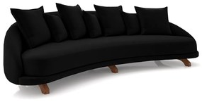 Sofá Living 3 Lugares 265cm Pés Madeira Morales com Almofadas Veludo Preto G52 - Gran Belo