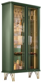 Cristaleira 2 Portas de Vidro Pé em Aço Dourado Lucie Verde Pistache H01 - D'Rossi