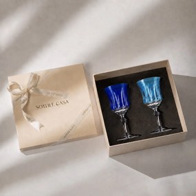 Kit 2 Taças Coloridas de Cristal Lapidado 66 P/ Licor c/ Caixa de Presente - KT08  KT08