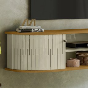 Rack TV 60 Pol 136cm Bancada Suspenso Ripado Norezi Cumaru/Opala M20 - D'Rossi