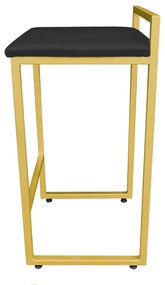Banqueta Alta Industrial Pietra Suede Preto Base Dourado D'Rossi