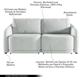 Sofá Cama Modulado Retrátil e Reclinável Decorativo Varsóvia 236cm Veludo Cinza G33 - Gran Belo