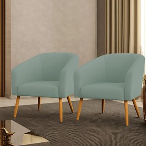 Poltrona Decorativa Pé Palito Castanho Kit 2 Stella Cotelê Ext/Veludo D03 - D'Rossi - Menta