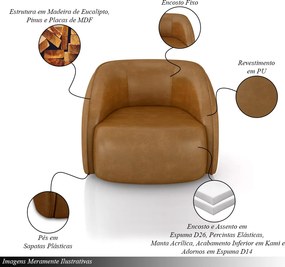 Poltrona Decorativa Sala de Estar Clarke PU Caramelo Manchado G45 - Gran Belo