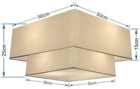 Plafon Duplo Quadrado Md-3022 Cúpula em Tecido 25/50x35cm Algodão Crú - Bivolt