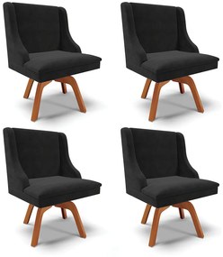 Kit 04 Cadeiras de Jantar Liz Suede Preto Base Madeira MM35 D03 - D'Rossi