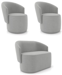 Sofá Namoradeira e 2 Poltronas Orgânica para Sala Malu Suede M11 - D'Rossi - Cinza