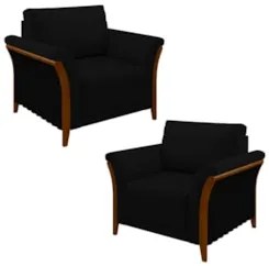 Kit 2 Poltronas Decorativas Sala de Estar 102cm Pés Madeira Roya Z32 V