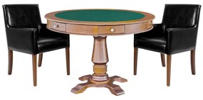 Mesa de Jogos Carteado Victoria Redonda Tampo Reversível Amêndoa com Kit 2 Cadeiras Liverpool Corino Preto Liso G36 G15 - Gran Belo