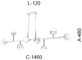 Pendente Retangular C/ Globo Filete 146X12X48Cm Metal E Vidro 08 X G9... (PRETO / COBRE BRILHO, FOSCO)