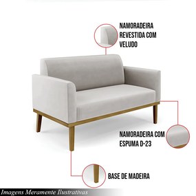 Poltrona Namoradeira Decorativa Isabella Pés Fixo em Madeira Castanho Veludo Cinza G19 - Gran Belo