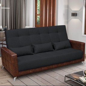 Sofá-Cama 2,00 m 3 Lugares Luxury - Linho Preto Compose Whisky