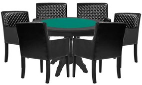 Mesa de Jogos Carteado Redonda Montreal Tampo Reversível Preto com 6 Cadeiras Liverpool Corino Preto Matelassê G36 G15 - Gran Belo