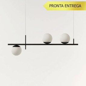 Pendente Three Gud Retângular 26X12X80Cm Alumínio E Globo Ø12Cm Fosco... (CHAMPANHE, FOSCO)