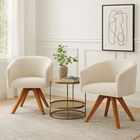 Poltrona Sala Base Giratória Madeira Kit 2 Arielle Veludo Cotelê D03 - D'Rossi - Bege