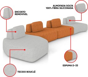 Sofá 4 Lugares Orgânico com Chaise e 3 Módulos Berlim Bouclê Cz K01 - D'Rossi - Cinza Claro/Caramelo