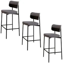Banqueta Alta Bar Estofada Kit 3 Ella M25 Linho Cinza/Preto - Mpozenat
