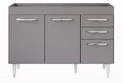 Balcão Gabinete Para Pia 120cm 3 Portas sem Tampo Suécia Cinza - Lumil