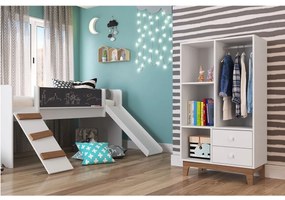 Kit Conjunto Cama Playground e Armário Infantil - Branco