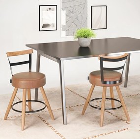 Banqueta Baixa Cozinha 50cm Encosto Pé Madeira Kit 2 Kyara Pu S02 - D'Rossi - Caramelo