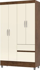 Guarda Roupa Solteiro Abruzzo 4 Portas de Bater 2 Gavetas com Cabideiro Nogueira/OffWhite G98 - Gran Belo