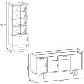 Conjunto Decorativo Cristaleira e Buffet Aparador Peggy/Albâni Preto/Nature G26 - Gran Belo