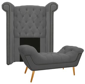 Kit Cabeceira e Calçadeira Veneza 100 cm Solteiro Suede Cinza - ADJ Decor