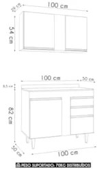 Armário Cozinha e Balcão Com Tampo 100cm Luziania Cinza Claro - Lumil