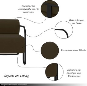 Kit 2 Poltronas Decorativas Sala de Estar Polatsk Base Industrial de Ferro Veludo Marrom G33 - Gran Belo
