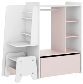 Closet Guarda Roupa Infantil Mimo Com Banquinho - Branco/rosa