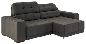 Sofá Sala de Estar Retrátil e Reclinável 3 Lugares Lisboa 210cm Couro Cinza G58 - Gran Belo