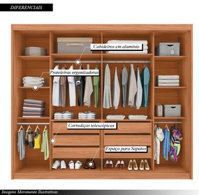 Guarda Roupa Casal Polaris Ripado com 2 Portas de Correr com Espelho 6 Gavetas MDF  Freijo/Off/Sued G11- Gran Belo