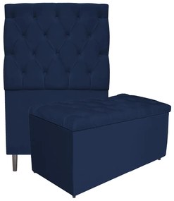 Kit Cabeceira e Calçadeira Liverpool 90 cm Solteiro Suede Azul Marinho - ADJ Decor