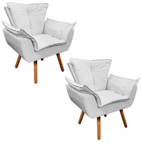 Poltrona Sala de Estar Pé Palito de Madeira Kit 2 Opala Corino D03 - D'Rossi - Branco