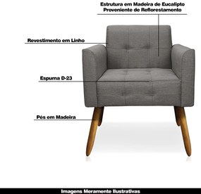 Poltrona Decorativa Pés Palito Karen Linho Grafite G19 - Gran Belo