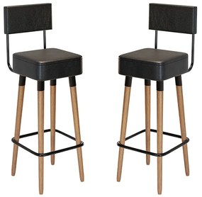 Kit 2 Banquetas Barcelona Pés Palito de Madeira Corano Preto - Sheep Estofados - Preto